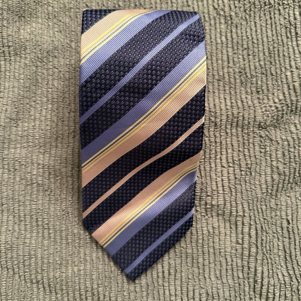 BOLGHERI BLUE PINK GOLD STRIPES 100% ITALIAN SILK NECK TIE